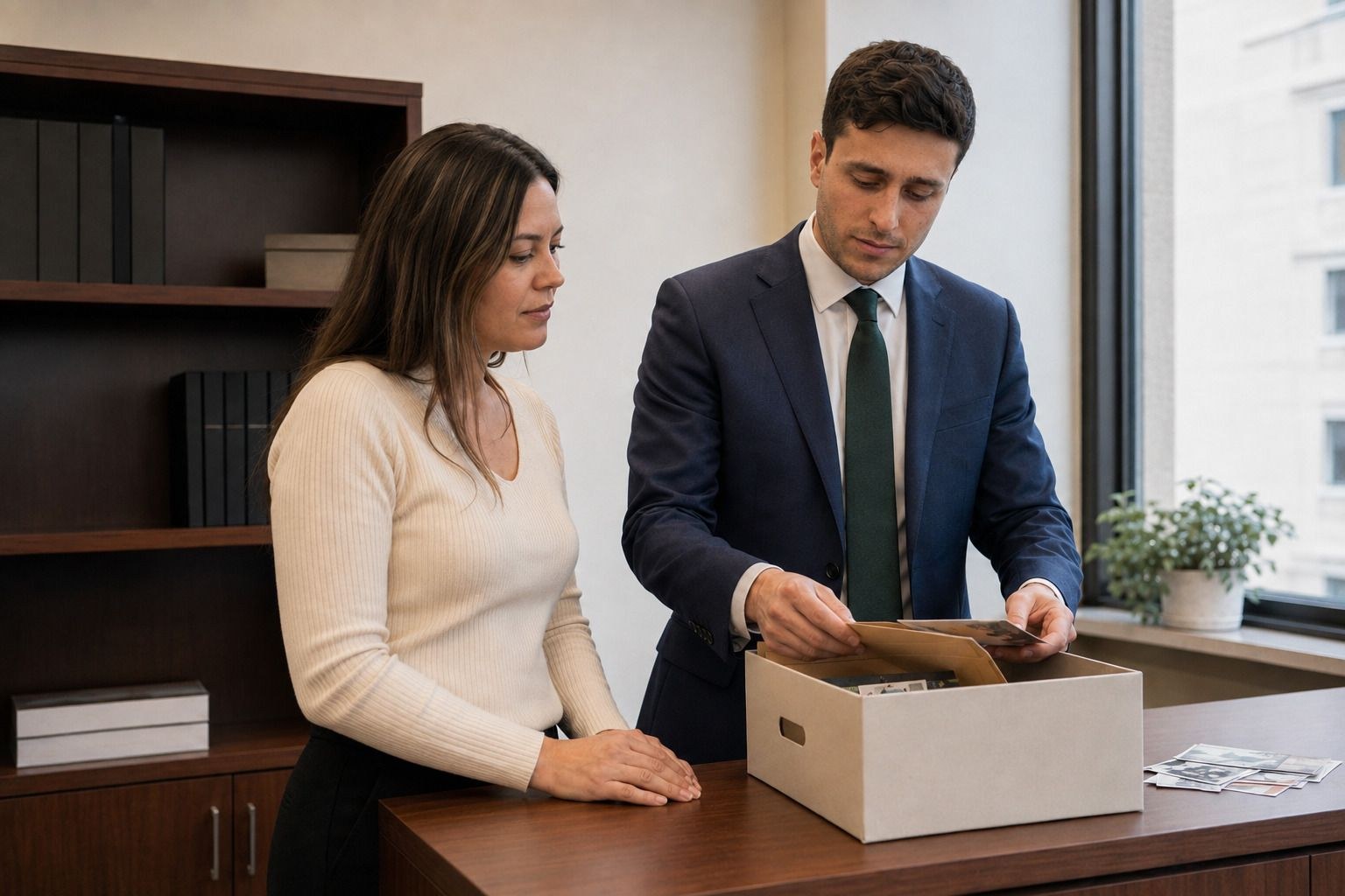 Alexander Susi going through a box of evidence and records