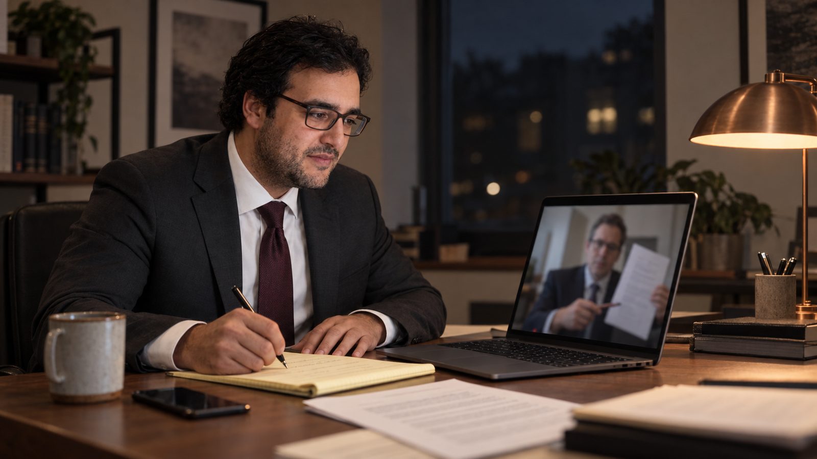 Alexander Susi on a video call with a defense lawyer about a client's case