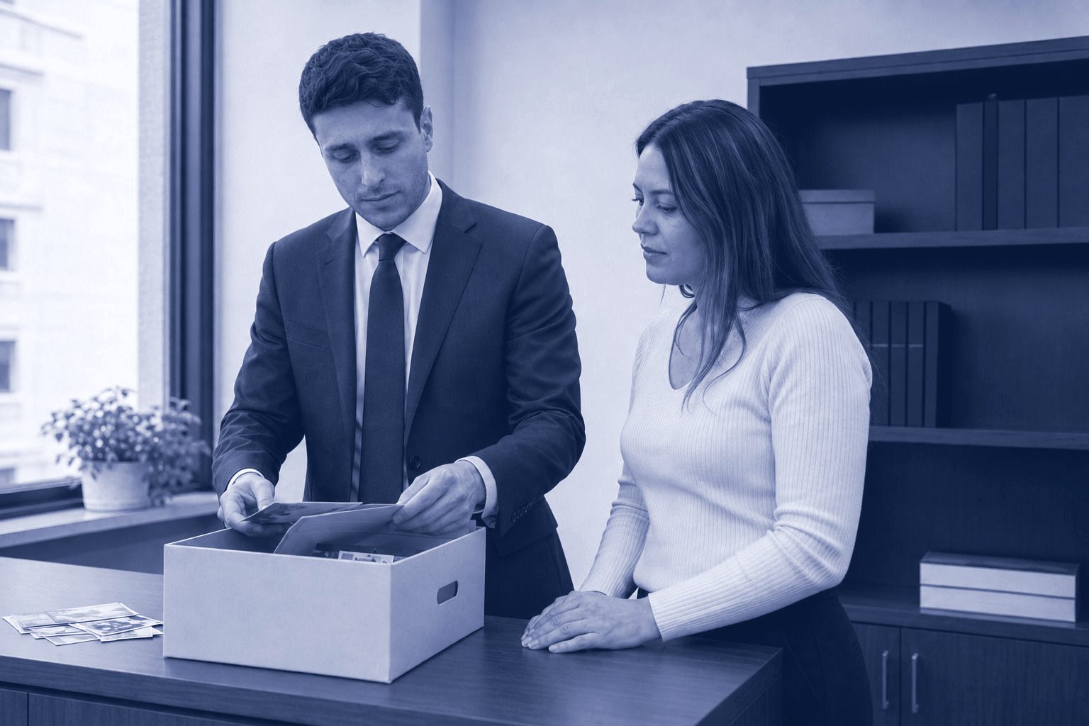 A Deaf client signing with an interpreter while the attorneys listen