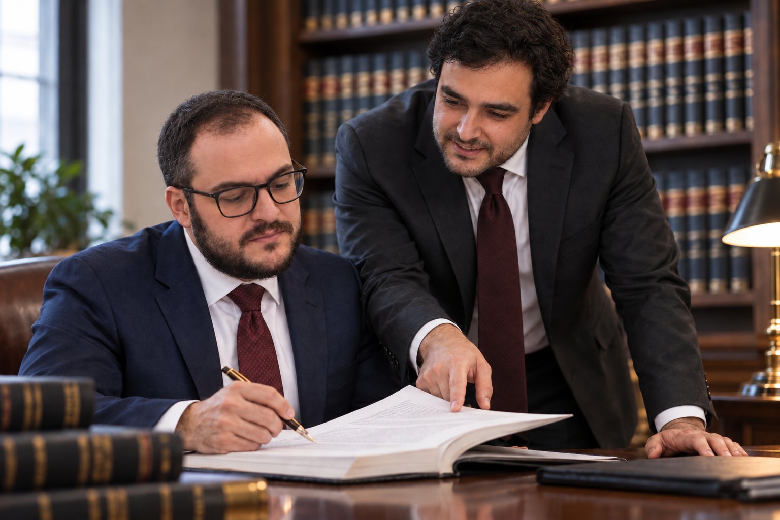 Mikhail Usher and Alexander Susi working through a volume at a library table